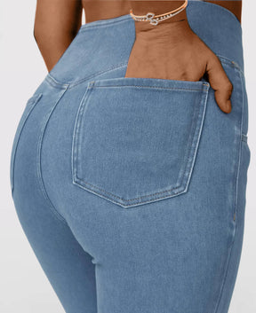 Calça Jeans de Cintura Alta Cruzada [CALÇA EFEITO BARRIGA CHAPADA] Compre 1 Leve 3 🎁