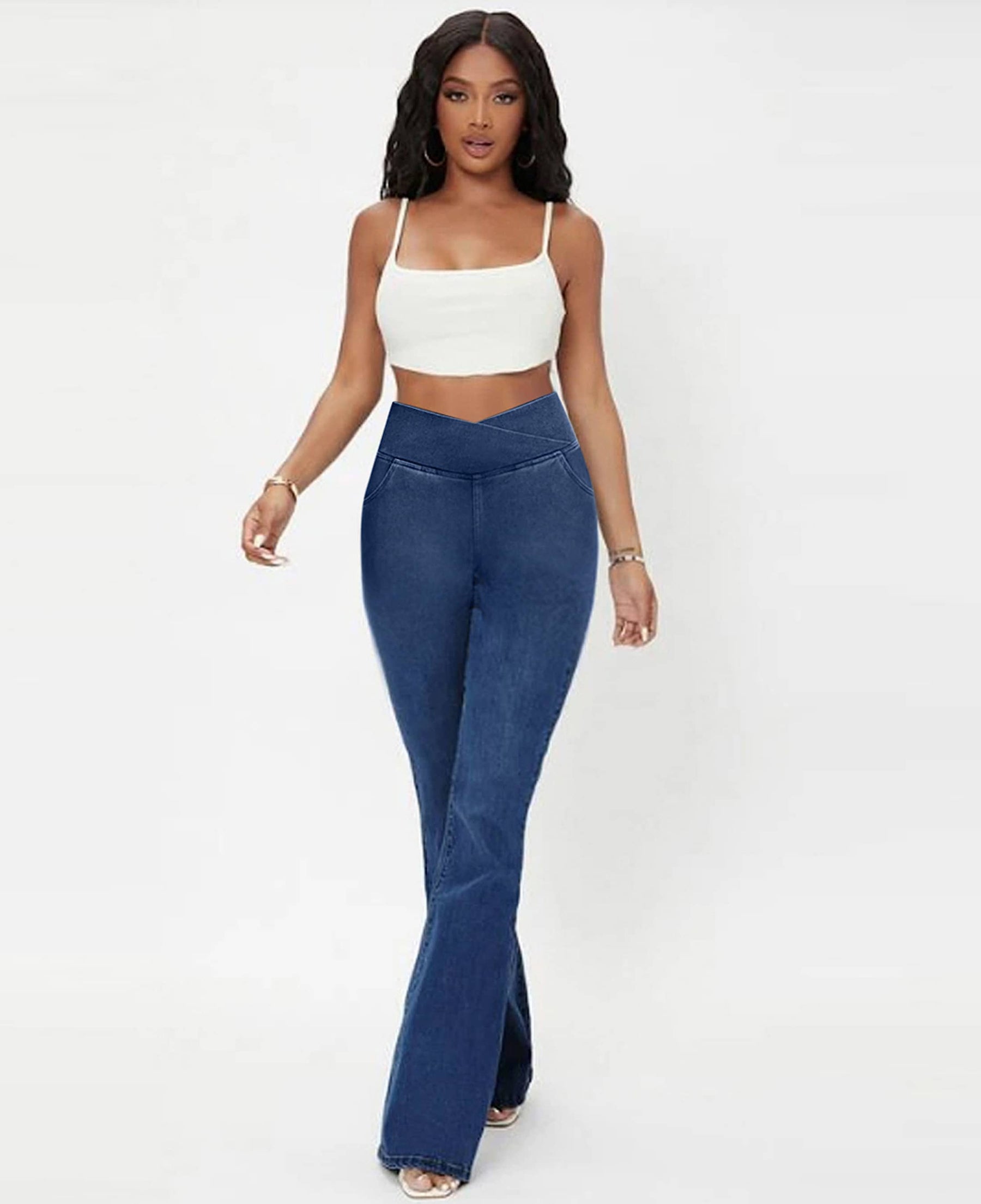 Calça Jeans de Cintura Alta Cruzada [CALÇA EFEITO BARRIGA CHAPADA] Compre 1 Leve 3 🎁