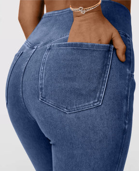 Calça Jeans de Cintura Alta Cruzada [CALÇA EFEITO BARRIGA CHAPADA] Compre 1 Leve 3 🎁